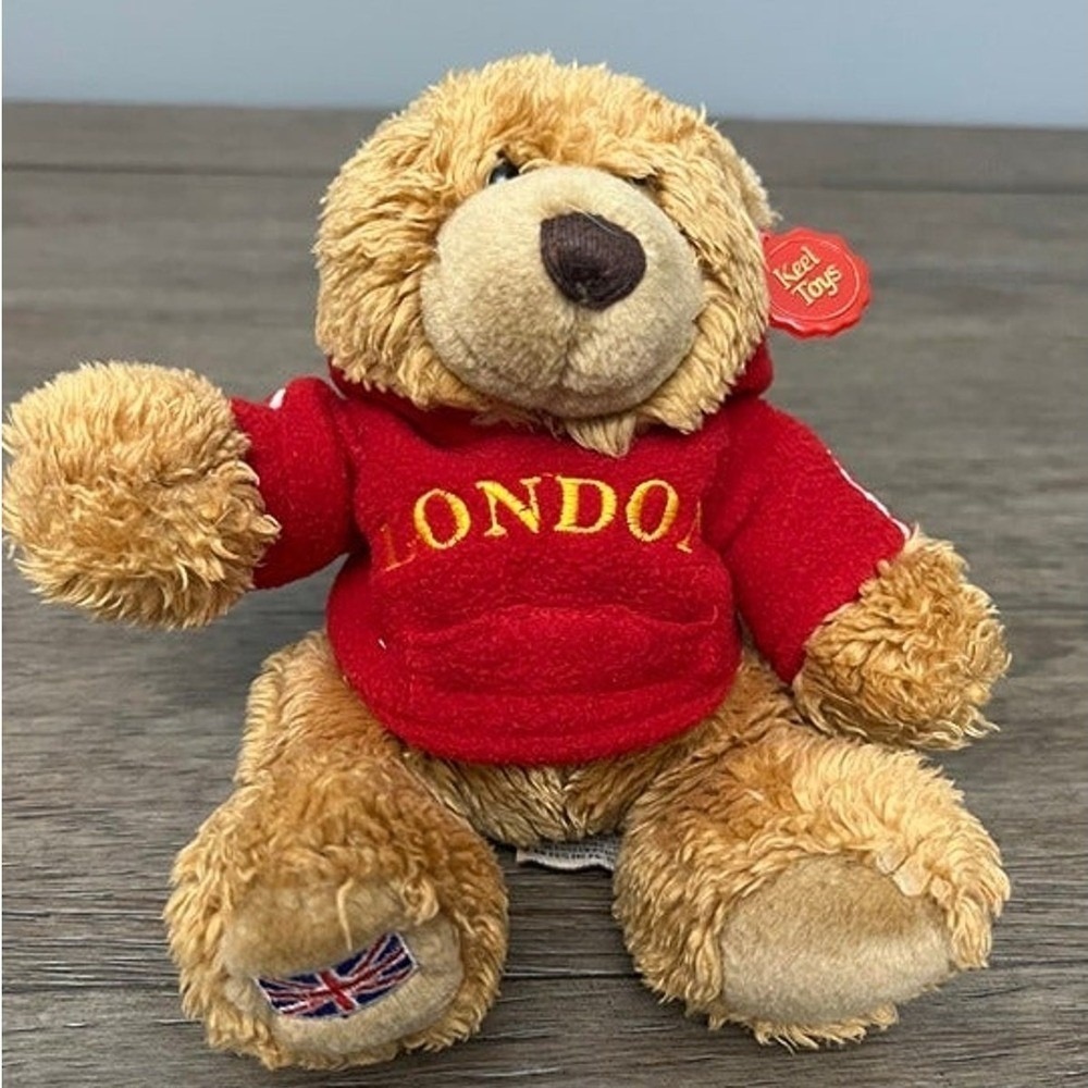 Keel Toys London Teddy Bear Plush Red Hoodie Union Jack Souvenir Stuffed Animal